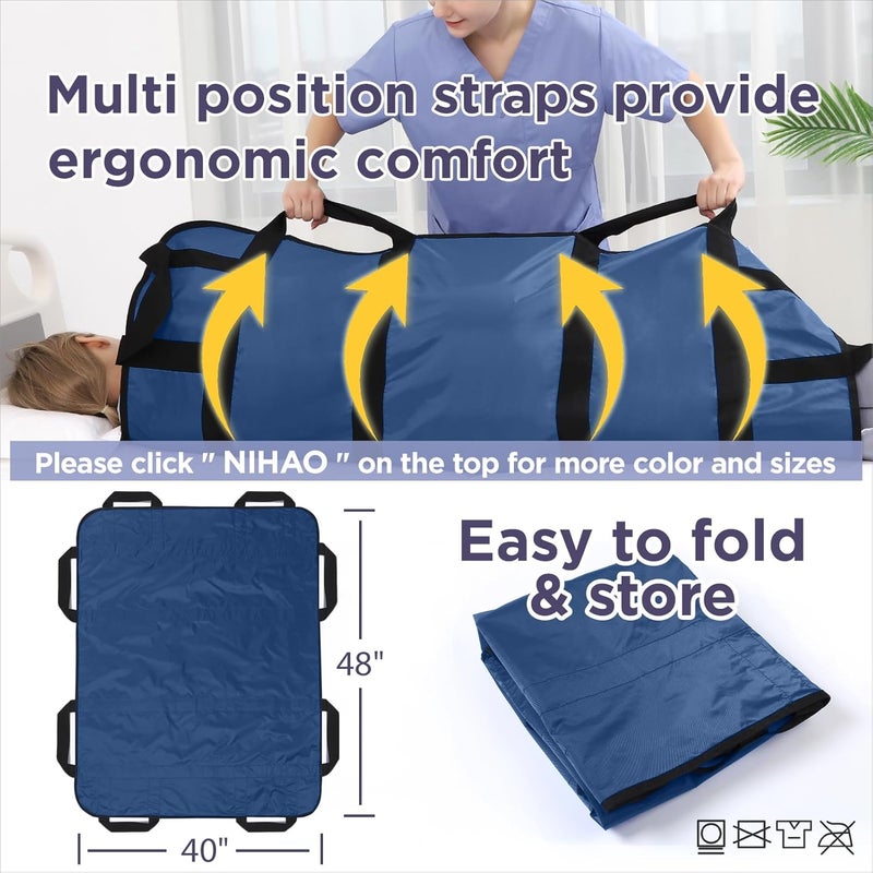 nihao Multipurpose Positioning Bed Pad with Reinforced Handles 48" x 40" Bed Transfer Sheet Patient Lifting Mat for Turning, Repositioning Washable & Reusable Draw Sheet for Hospital & Home, Navy Blue - Image 4